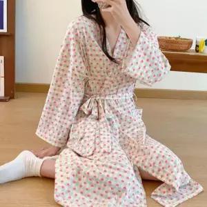 여성 러블리 목욕 데일리 루즈핏 하트 패턴 허리 가운