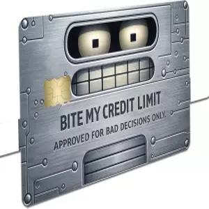 Bite My Credit Limit ？ 신용카드 스킨 스티커 커버 데칼 랩 2팩 재미있는 로봇 페이스 메탈 패널 패러디