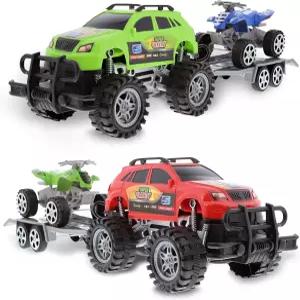 SUV 견인 ATV 트레일러가 장착된 모즐리 마찰 동력 몬스터 트럭 탈착식 후크업 장난감 사실적인 및 소년 용