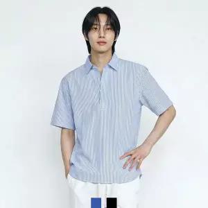 [셀러에이드]남자 스트라이프 헨리넥 반팔셔츠 여름 시어서커 오버핏 루즈핏