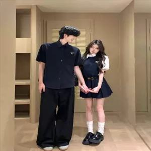캐주얼 프레피 커플룩 여름 캐주얼 커플룩 프레피 스타일 세트 공용 의류 세련된 디자인 프랑스풍 구성