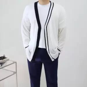 [엠클로]남자 오버핏 여름 네트 배색 커플 니트 가디건
