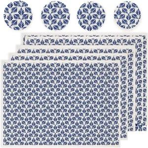 SUPERDANT 5PCS 야자 잎 언더글레이즈 종이 이송 식물 도자기 에나멜 데칼 블루 수공예 선물용 클레이
