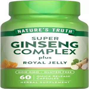 자연의 진실 슈퍼 인삼 콤플렉스 60캡슐 로얄 젤리 포함 비 GMO 및 텐 프리 보충제