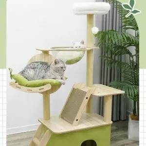 크레용펫 고양이 소형 캣타워 그린 앤 화이트 5단 하우스