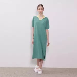 린넨 혼방 폴로넥 배색 니트 원피스 [UFJKOP27EN]