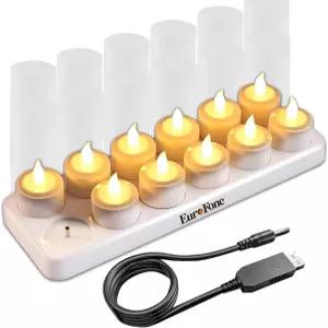 12PCS 불꽃 없는 양초 충전식 LED 티 라이트 배터리로 작동하는 전기 베이스 결혼식 및 크리스마스 장식에