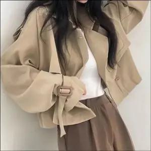 [하프클럽/]여성 세미크롭 숏 트렌치자켓 더블버튼 간절기 아우터