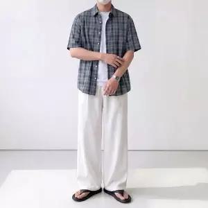 [2PACK] 시어서커 반팔 체크 오버핏 셔츠 3color