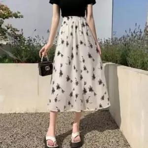 롱스커트 여성 데일리 여성스커트 여름 치마 A라인 플라워 밴딩 쉬폰 a라인