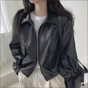 [하프클럽/]여자 페이크레더 라이더자켓 집업 레자 투웨이 아우터