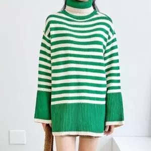[하프클럽/]라인패턴 걸스 유니크 하이넥티 빅핏 하프넥 롱슬리브 뜨개탑크