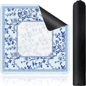테이블용 Luvsweets Chinoiserie Mahjong 매트 블루 화이트 플라워 고무 31.5 X31.5 휴대용 가방 카드 타일