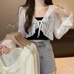 [하프클럽/]레이디스 시스루 플라워패턴 그래픽 여리여리 데일리룩룩 크롭