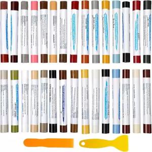 Ckhoid 32Pcs 우드 필러 스틱 30개의 콜로스 퍼티 왁스 크레용 가구 수리 키트 바닥 캐비닛 스크레이퍼 2개