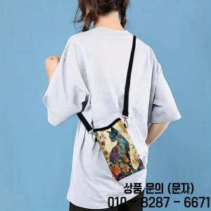 꽃무늬 고양이 패턴 크로스바디 백 프린트 폰 지갑 조절 가능한 어깨끈 포함 일상용 남녀공용 디자인
