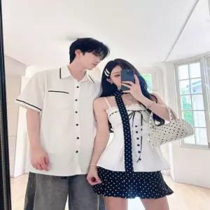 여름 반팔 캐미솔 화이트 캐미솔 세트 커플룩 우아한 디자인 민소매 캐주얼 상의