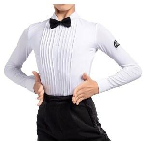 GD5102 아동용 라틴 모던 볼룸 댄스 프로페셔널 플리츠 표면 디자인 레이스/트레이닝 셔츠 또는 바지 남아용, 화이트(상의)