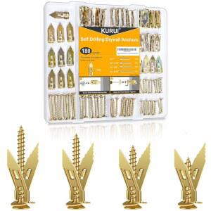 KURUI 180Pcs 자체 드릴링 드라이월 앵커, 나사 키트, 고정 도구 금속 및 벽용 헤비 듀티 그립, 시트록, 액자, 선반 홈 데코용 확장 다양한 크기