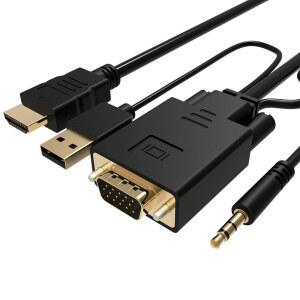 VCOM VGA TO HDMI 케이블 1.8M(6피트), 모니터 전원 및 수 어댑터, 소스 PC TV 1080P@60HZ 있는 커넥터가 데스크톱 출력, 프로젝터용 USB /모니터, 오디오가 컴퓨터 노트북