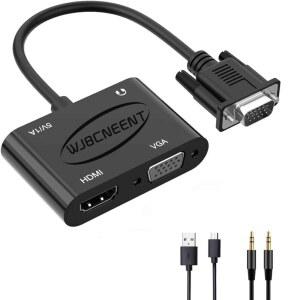 WJBCNEENT VGA TO HDMI 오디오 비디오 데스크톱, 모니터 앤 프로젝터, 1080P, 스플리터, 컴퓨터, 전원 케이블 USB 3.5MM 컨버터 PC, HDTV 어댑터 노트북, 2개, 플러그 플레이 포함,