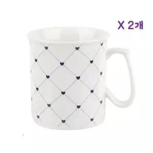 하트 머그컵(약 지름8.2xH8.8cm) 2개 세트 손잡이 체크하트 (W765FB9)