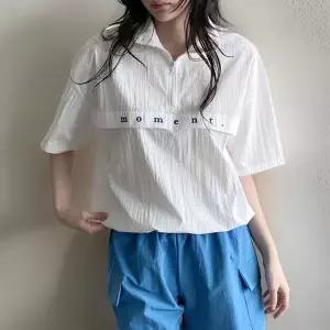 [하프클럽/]여성 반집업 아노락 반팔 레터링 자수 맨투맨