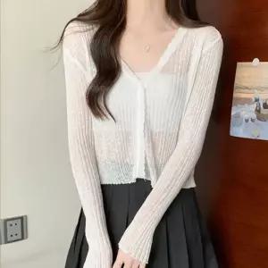 [폴앤폴]여리핏 파스텔 물결 골지 시스루 크롭 여름 가디건 7컬러