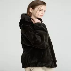 닥스 여성 25FW [LUXURY FUR] 브라운 리버시블 위즐 밍크 후드 하프 코트 DLCO5D654W3