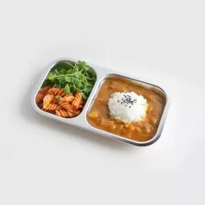 올품락 국산 포스코STS304 직사각 2구 스텐식판/나눔접시 (뚜껑미포함)