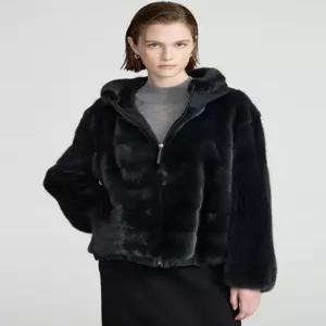 닥스 여성 25FW [LUXURY FUR] 그레이 포켓배색 모피 후드 밍크 코트 DLCO5D673G3