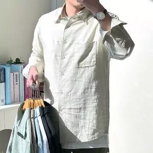 핏콕 남자 베이직 클래식 긴팔 린넨 셔츠 빅사이즈