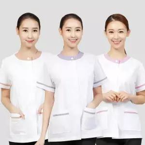 체크 라운드 반팔위생복 3컬러 여성용 HACCP 식품 공장 급식실 조리 빅사이즈