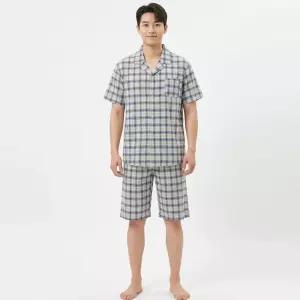 (이월행사)남성잠옷 순면 베이직한 체크나염 시원한 반팔 파자마 (VPA4533M)