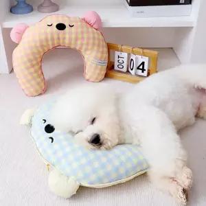 강아지 고양이 베개 체크 목 쿠션 애견용품 세탁가능