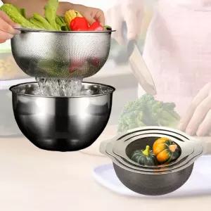 다용도 주방 타공볼 스틸 채반 망 건지기 원형 믹싱스테인레스 타채 스텐타 찜채 채망 손잡이 세트 싱볼 소