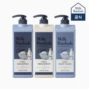 밀크바오밥 세라 샴푸+트리트먼트+바디워시 화이트머스크, 1.2L, 3개