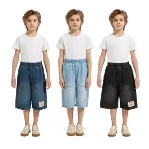 트루 릴리전 키즈 버뮤다 데님 반바지 어린이 아동 초등 하프팬츠 여유핏 면100 내구성 허리밴딩 청반바지