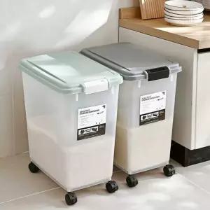 쌀통 밀가루통 20kg 스텐 이동식 밀폐 고급회색30kg/25kg 업소용 원터치