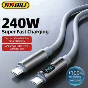 1m 2m 240W 고속 충전NNBILI 240W USB C To Type Silicone Cable PD3.1 48V 5A Super Fast Charging For ip