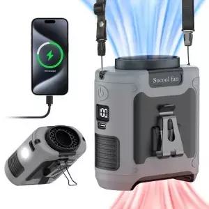 Socool fan 10000mAh 허리 착용 휴대용 선풍기 강력한 바람 휴대폰 충전 LED 조명 손에 들거나 목에 걸어