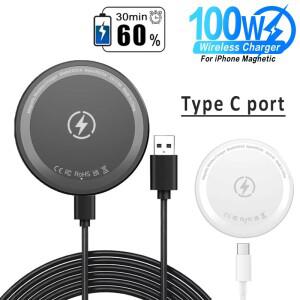 USB 리튬 배터리 충전기 고속 케이블100w 마그네틱 무선 충전기 폰 패드 맥세이프 아이폰 호환 17 16 15 14