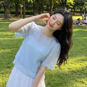 시어 뷔스티에 반팔 블라우스 세트(SC4TXE1)