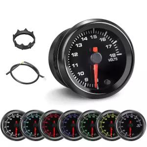 7색 전압계 게이지 8-18볼트 전압 범위 키트 2-1/16인치 52mm LED 백라이트 - 블랙 다이얼 클리어 렌즈