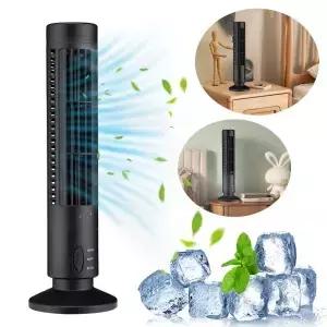 LED 타워 팬 날개 없는 냉풍기 90도 회전 스탠드형 2단 속도 휴대용 USB 전기 탁상용 선풍기 가정용 침실