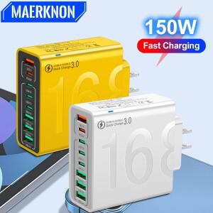 멀티 포트 USB 충전기 150W PD 빠른 전화 어댑터 아이폰 호환 15 삼성 호환 Xiaomi  C EU/US 플매트 카펫