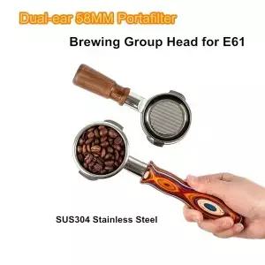 듀얼 이어 58mm 커피 포터필터 304 스테인리스 스틸 브루잉 그룹 바스켓 대부분의 E6 에스프레소 머신