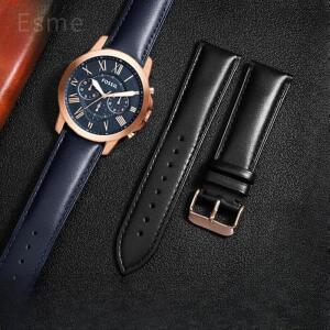 Fossil Fs5061 Me3052 용 천연 소가죽 내구성 땀 방지 시계 밴드, 퀵릴리즈 스트랩, 22mm,