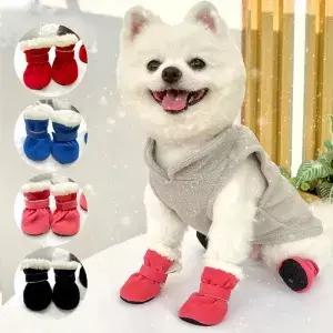 4Pcs 겨울 방수 따뜻한 미끄럼 방지 스노우 부츠 작은 품종 개 강아지 야외 산책 양말 Bootie Pet Paw Care