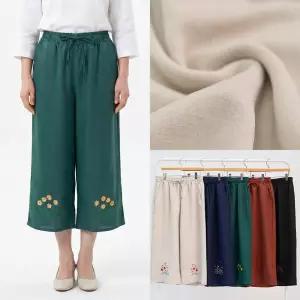 엄마옷 마미소 꽃동산 통 8부 바지 여름 린넨풍 밑단 자수 와이드 할머니 빅사이즈 40 70 마담 중년 여성